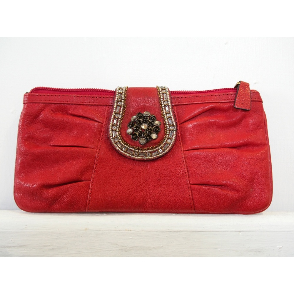 Fossil Red Genuine Leather Clutch Purse